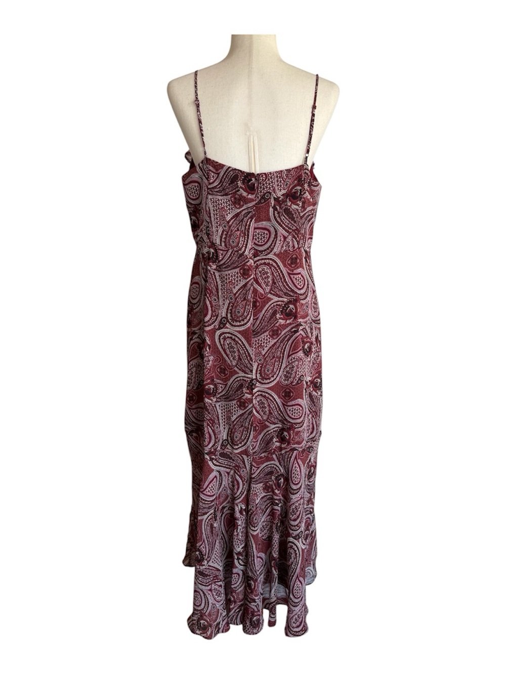 Express Paisley Ruffle Maxi Dress Red Ruffle V-Neck Spaghetti Strap Large - Picture 6 of 15